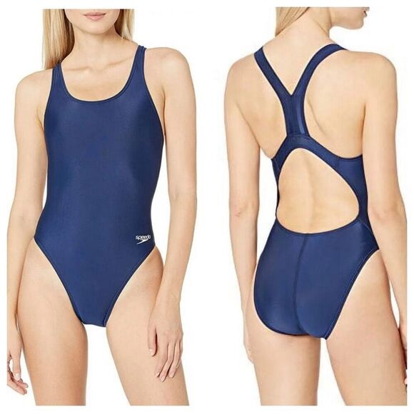 Speedo PowerFlex Eco Navy One Piece Swimsuit Size 8 - Picture 1 of 7